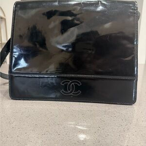 CHANEL Glossy Black Leather Bag